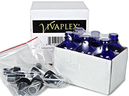 Vivaplex 6 Pack 2 oz Cobalt Blue Glass Bottles with Fine Mist Sprayers for Essential Oils