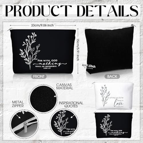 Fumete 2 Sets Christian Gift for Women Easter Mother's Day Sunday School Teacher Makeup Bag Flower Bible Verse Coffee Cup with Bamboo Lid Straw Religious Church Mini Compact Mirror (Bible-A)