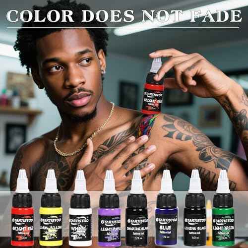 GTARTISTOO 8 Colors Tattoo Ink Set 1/2 OZ(15ml)/Bottle Professional Tattoo Ink Tattoo Inks Pigment Kit