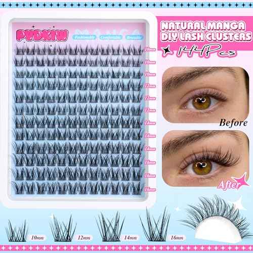Wispy Lash Clusters Natural Lashes Clusters C Curl Eyelash Clusters Pesta?as Postizas Naturales Anime Cluster Eyelash Extensions 10-16mm DIY False Eyelashes 144Pcs Individual Lashes