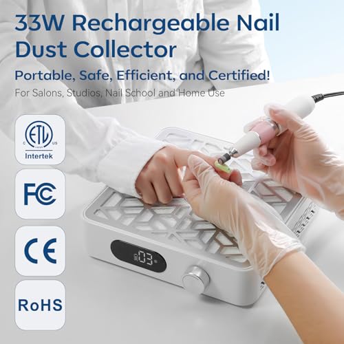 Makartt Cordless Nail Dust Collector - 133CFM Suction, 4H Battery