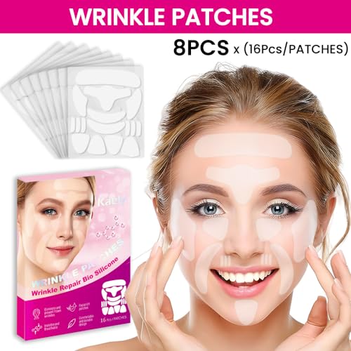 Kaely 128 Pcs Face Tape for Wrinkles Overnight,Facial Skin Wrinkle Patches for Face Overnight,Face Tape for Castor Oil,Face oil Tape Smoothing Silicone Mouth Forehead Wrinkle Patches for Sleeping