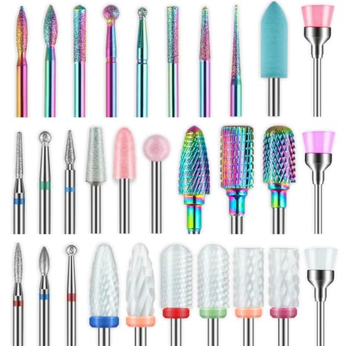 30-Piece Nail Drill Bits Set - Carbide & Ceramic for Manicure & Pedicure