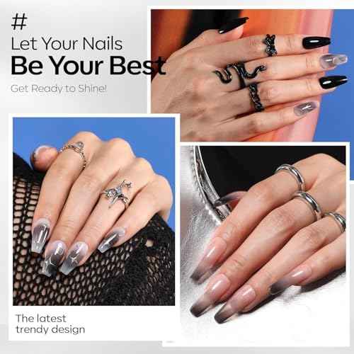 modelones Jelly Nude Black Gel Nail Polish 15 ML 1 Pcs Sheer Neutral Translucent Black Gel Polish Soak Off U V LED Nail Lamp Glassy Jelly Long Nails DIY Home for Women