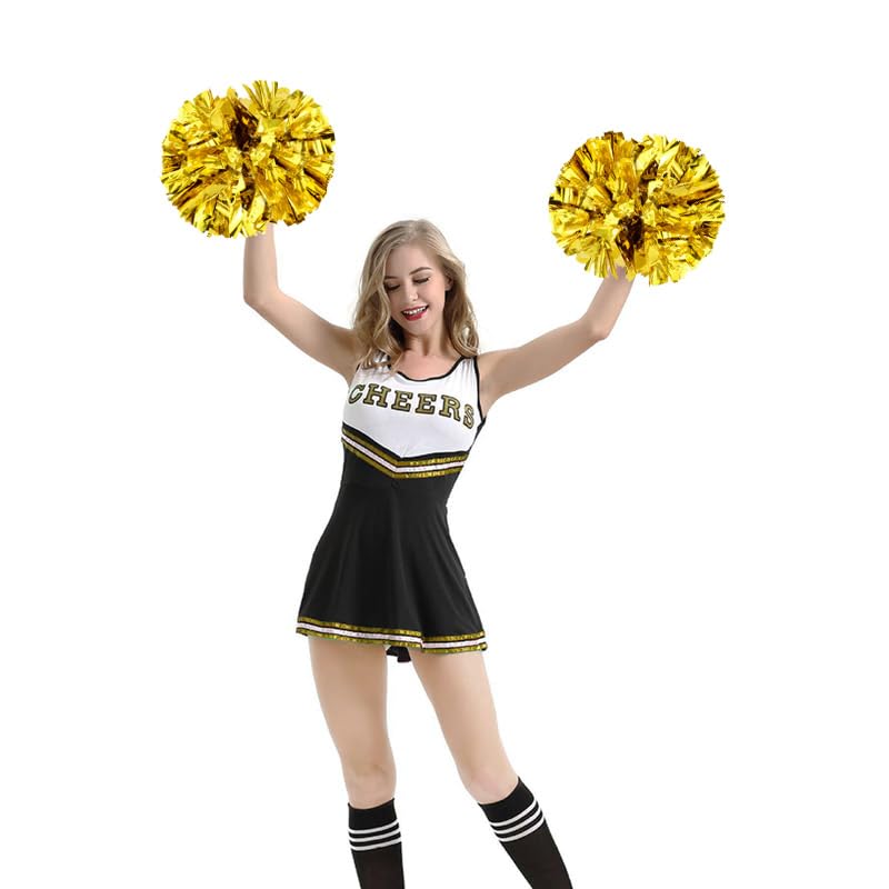 Hooshing Gold Pom Poms with Baton Handles - 2 Pack Cheerleading Poms (14in)