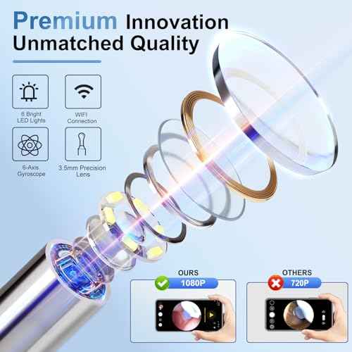 AI Eardrum Alert, AI Ear Wax Removal Kit, 1080P HD Camera with 6-Axis Gyroscope, Waterproof Lens, 230mAh Battery, Earwax Removal Tool with 8 Pcs Ear Set, Otoscope Camera for iOS & Android (Black)