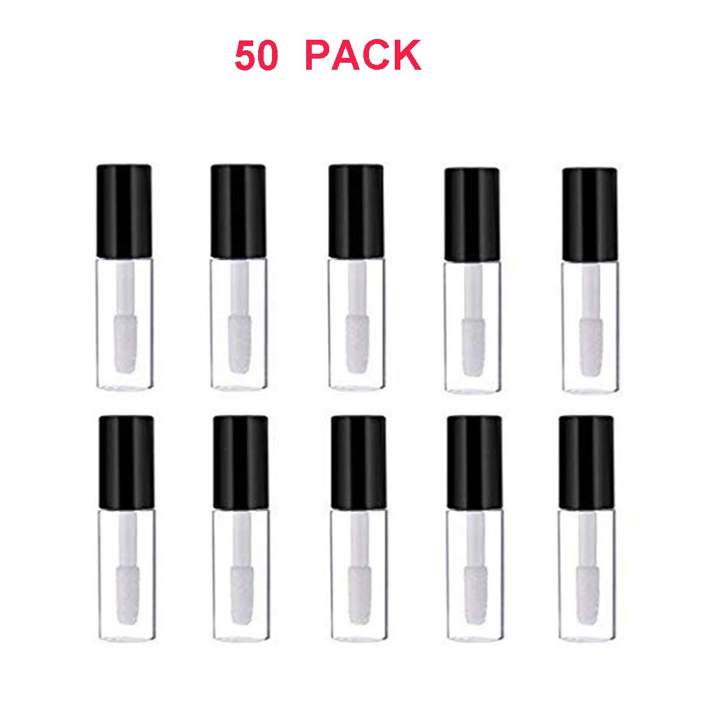 Mydio 50 Pack 1.2ML Clear Mini Lip Gloss Tube Empty Lip Balm Containers With Black Lid for Lipstick Samples
