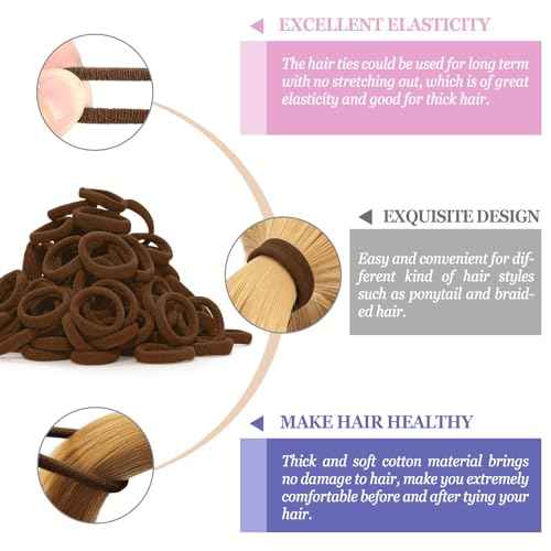 100PCS Hair Ties for Women And Kids, Seamless Thick Hair Bands, Elastic Baby Hair Ties No Damage Ponytail Holder, Cotton Toddler Hair Tie, No Crease Small Hair Tie For Toddler Girls (Brown)