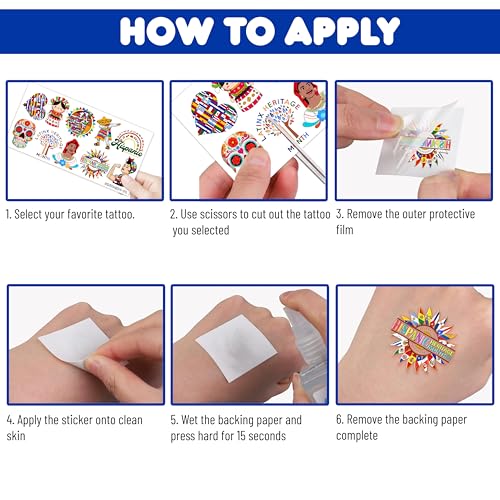 96 PCS Hispanic Heritange Month Pre-Cut Birthday Party Decorations Favors Supplies Temporary Tattoos Decor Latin American Spanish Stickers For Boys Girls Gift School Prizes Rewards
