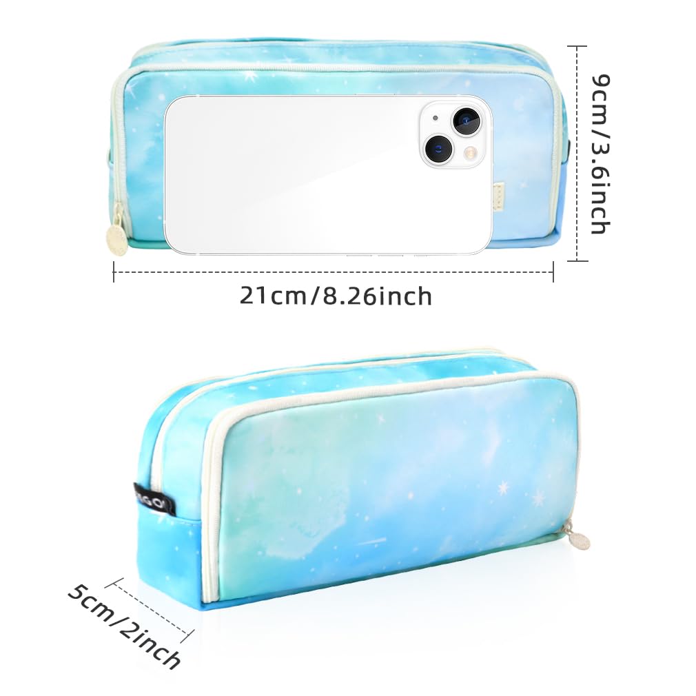 iSuperb Large Pencil Case 3 Compartments Pencil Pouch Big Capacity Pencil Bag for Kids Teen Child Student School Supplies Oxford Storage Pen Bag Cosmetic Makeup Pouch (Dearm Blue)