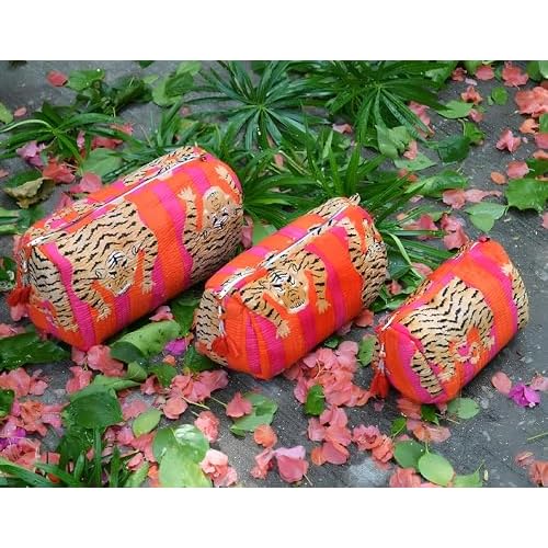 INDACORIFY 100% Cotton Block Print Cosmetic Toiletry Bags Boho Beauty Toiletry Kits Travel Case Pouch for Women's Printed Cotton Tote Bag (Pattern- 2)