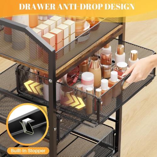 SUNALLY Black 5-Tier Rolling Makeup Cart with Drawers and Lockable Wheels