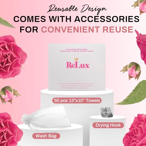ReLux Medical Grade Disposable 3D Nonwoven Face Towels ? Soft & Thick, Dual Surfaces for Sensitive Skin, Super Clean, Floral Scent ? Ultra-Large 13¡± x 10¡± ? 50 Towels/Box