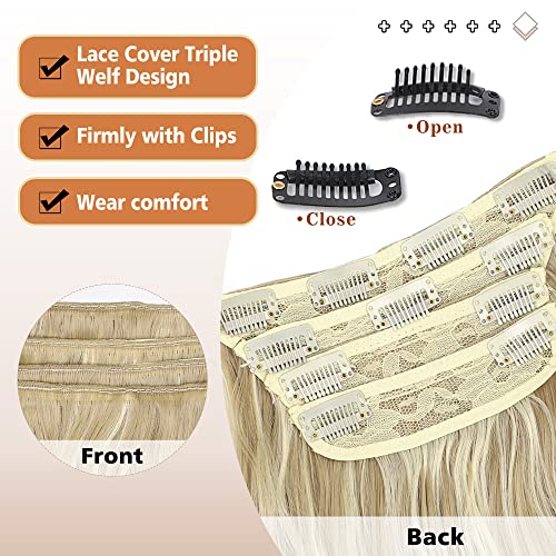 QGZ Clip in Long Wavy Hair Extensions Synthetic 4PCS Thick Hairpieces for Women 20 Inch Long Fiber Hair Extension for Daily Party Use (Ash Blonde mixed Platinum Blonde) …