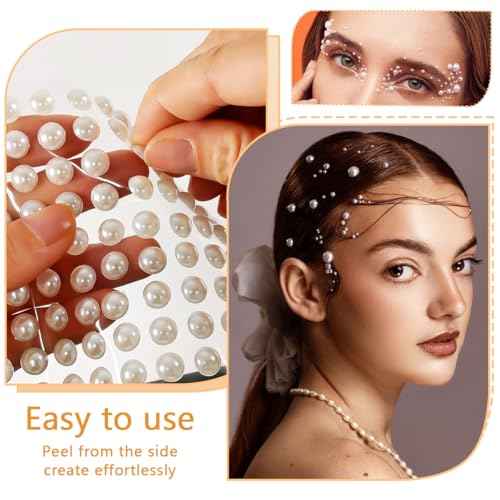 4 Sheets Pure White Flatback Pearls Stickers Self Adhensive Solid White Big Half Pearls Stick On Jewels 8mm 10mm Large Sizes Gems Stick on for Nails Face Eyes Hair Makeup Clothing DIY Crafting