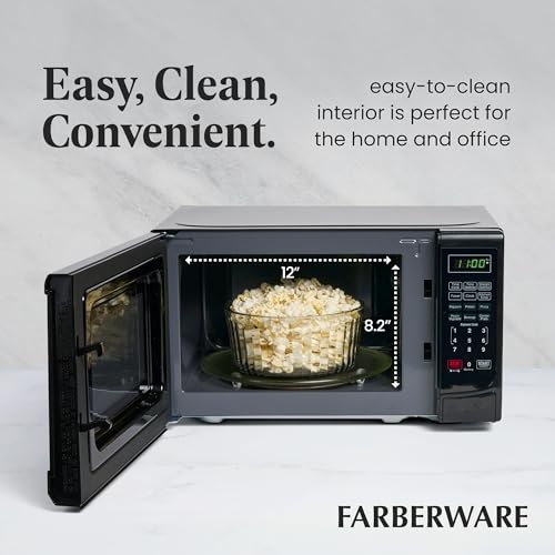 Farberware Countertop Microwave 700 Watts, 0.7 Cu. Ft. - Microwave Oven With LED Lighting and Child Lock - Perfect for Apartments and Dorms - Easy Clean Grey Interior, Retro Black