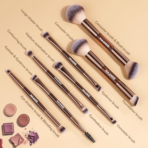 MAANGE 7-Piece Dual-Ended Makeup Brush Set with Bag