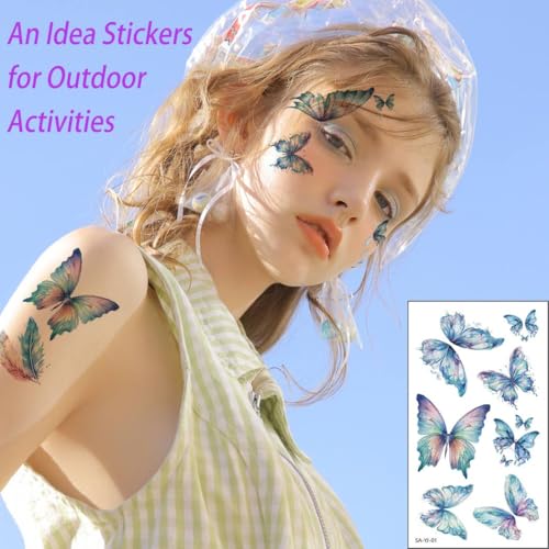 Glitter Butterfly Temporary Tattoos for Women - 50 Pieces