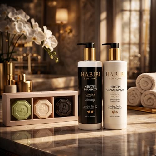 HABIBI Keratin Shampoo & Conditioner Set for Damaged Hair, Sulfate-Free, 2x400ml