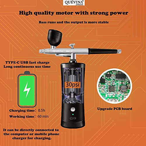 Quevina Cordless Airbrush Kit with Compressor, USB Rechargeable