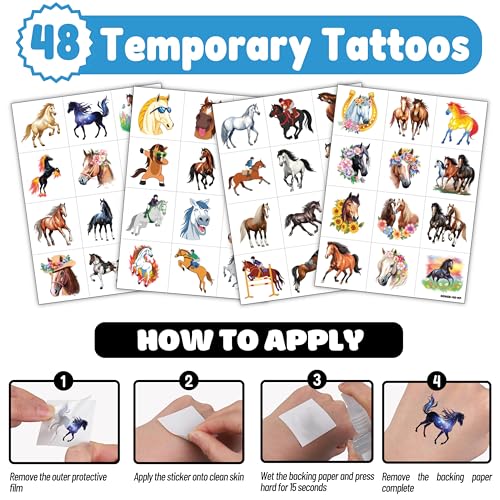 72 PCS Horse Party Favors Set - 48 Tattoos & 24 Punch Balloons