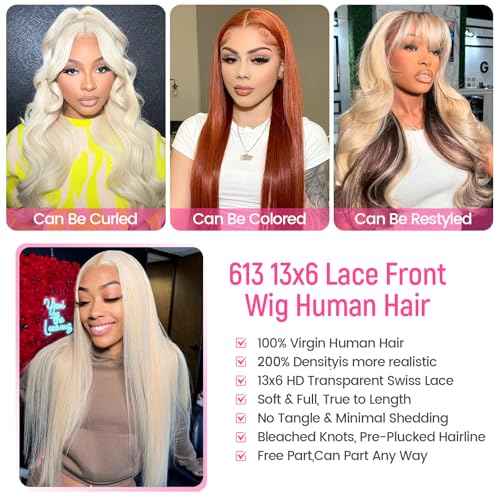 613 Lace Front Wig Human Hair 200 Density 13x6 Blonde Wig Human Hair 613 Straight HD Lace Front Wigs Human Hair Pre Plucked Blonde Wig for Women (26inch)