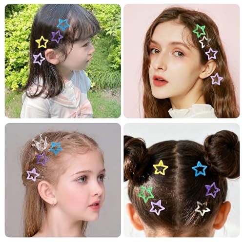 55pc Star Hair Clips Set - Colorful Metal Snap Barrettes
