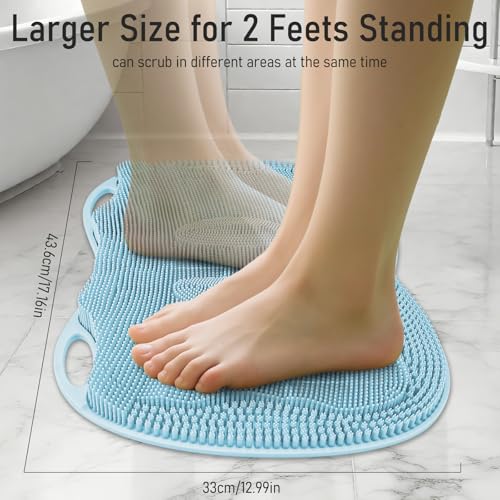 Foot Scrubber Mat Large Feet Scrubber Dead Skin for Shower Floor Wall Bathtub & Pumice Stone 2 Pack- Foot Spa Callus Remover Exfoliating Toes Deap Clean Brush Message Relax Suction Cups, Blue