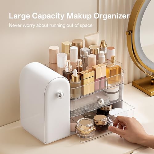 HBlife Large White Silver Makeup Organizer with Drawers & Brush Holder
