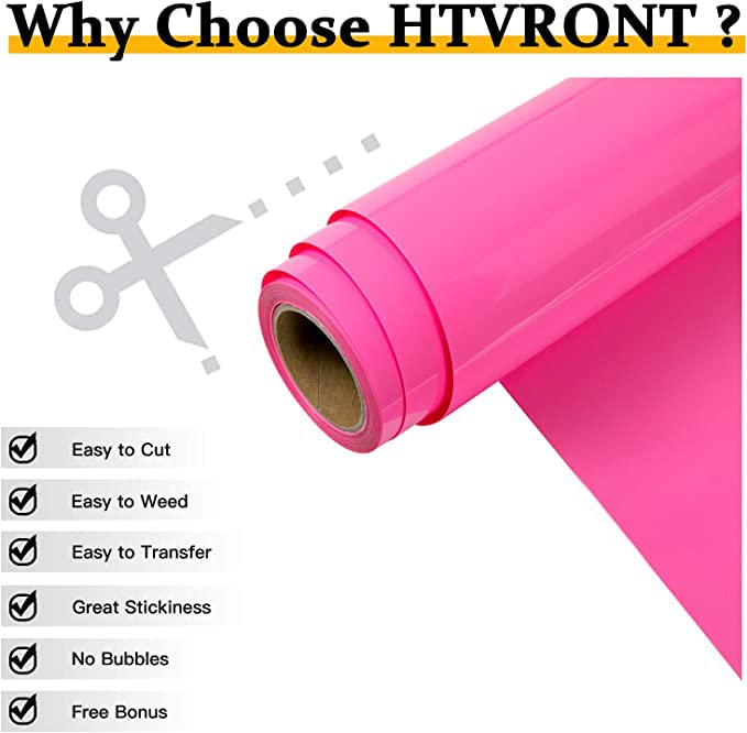 HTVRONT HTV Vinyl Rolls Heat Transfer Vinyl - 12" x 15ft Pink HTV Vinyl for Shirts, Iron on Vinyl for All Cutter Machine - Easy to Cut & Weed for Heat Vinyl Design (Pink)