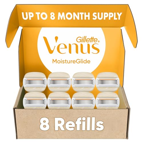 Gillette Venus Moistureglide Women's Razor Refills 8 Pack - 5 Blade Shaving Cartridges with Built-in Shave Gel Bars for Sensitive Dry Skin
