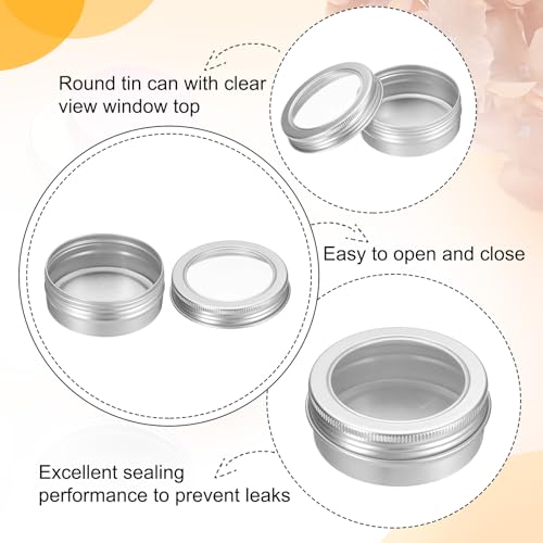 UXcell 40 Pcs Aluminum Round Tin Cans, 2 Oz, Silver, Travel Sized, Cosmetic Sample Containers with Clear Lid