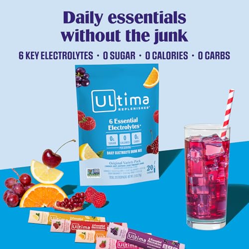 Ultima Replenisher Original Variety Electrolyte Packets – 20 Stickpacks, Sugar-Free, Vegan Hydration Mix