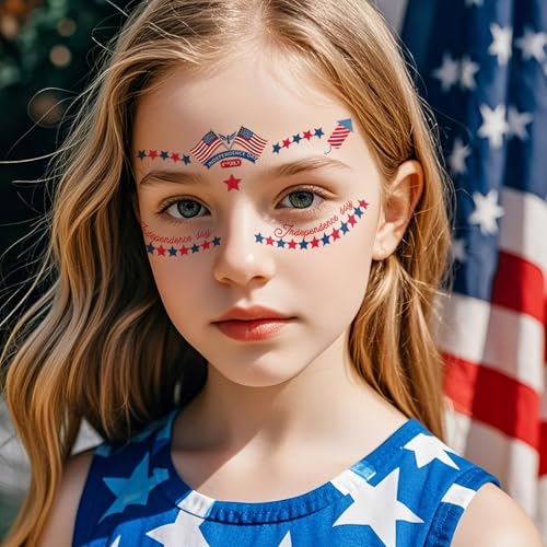 Fourth of July Temporary Tattoos - 10 Sheets Waterproof Face Eye Tattoos