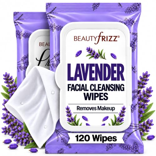 BeautyFrizz Lavender Face Wipes 120 pcs - Gentle & Moisturizing Facial Cleansing Wipes