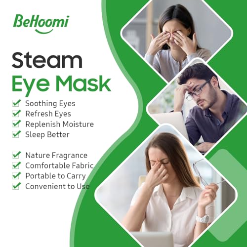 BeHoomi Steam Eye Mask, 10 Packs Heated Eye Mask, Self Heating Disposable SPA Warm Compress for Eyes Sleep Mask, Soothing Moist Heat Eye Masks, Travel Essentials & Relaxation Gifts (Lemongrass Scent)