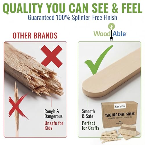 1500 Craft Sticks 4.5" Natural Wood Splinter-Free DIY