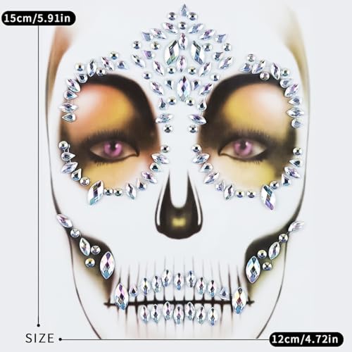Day of The Dead White Rhinestone Face Jewels Stickers
