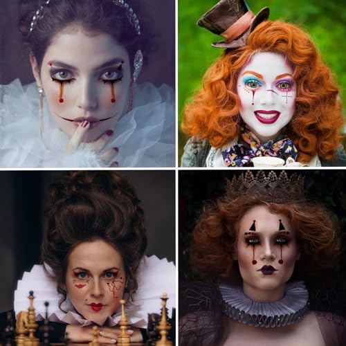 15 Pcs Horror Halloween Face Makeup Tattoos Stickers Clown Demon Spider Web Ghost Vampire Eyeshadow Temporary Stickers Scary Fake Blush Freckles Face Tattoos for Day of Dead Carnival Party Decoration