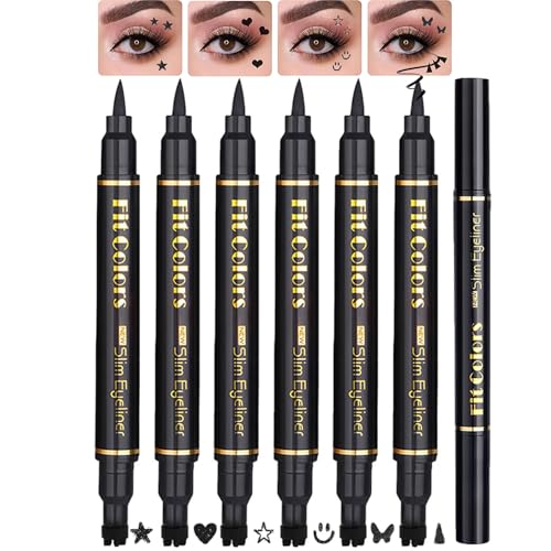 6PCS Dual-End Eyeliner Stamp Pen Set - Waterproof Black Liquid Liner