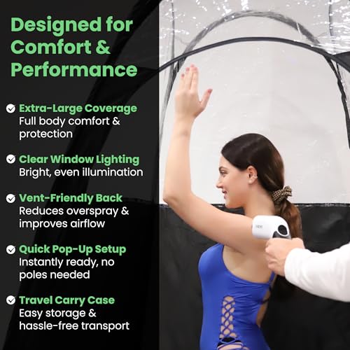 Large Deluxe Spray Tan Tent ? Pop Up Tent Portable Tanning Booth with Carry Case ? Clear Window for Perfect Spray Tanning ? Extraction Fan Opening ? Easy Clean Spray Tan for Home & Salon