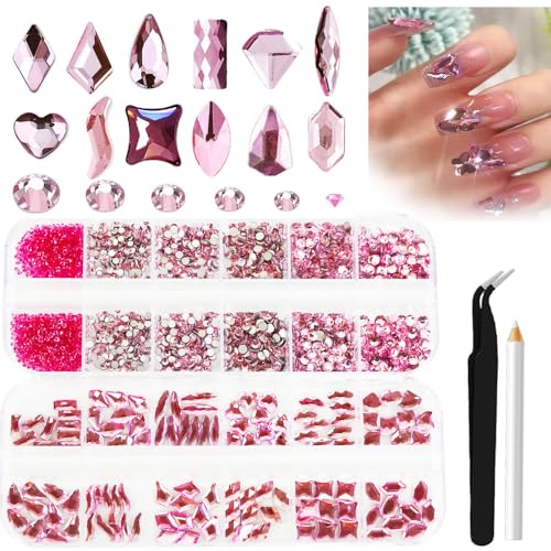 1350Pcs Champagne Gold Rhinestones Nail Gems, 60Pcs Big Golden Nails Charms with Bling Flatback Round Beads, Gold Glass Clear Diamond Stones Jewelry for DIY Faces Eyes Makeup Crafts Decoration