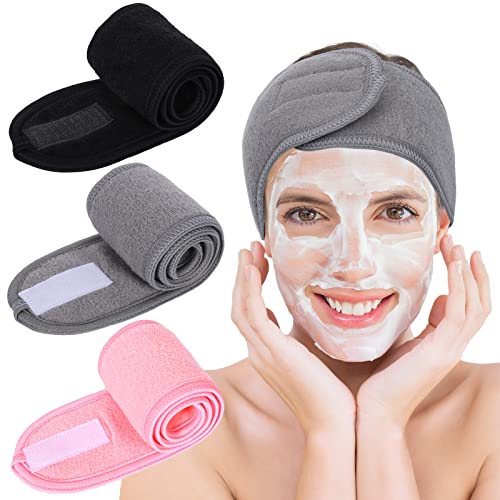 Whaline Spa Facial Headbands 3-Pack - Soft Adjustable Towels for Face & Yoga