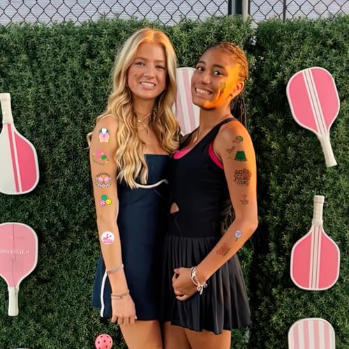164Pcs Pink Pickleball Stickers Temporary Tattoos for Pickle Birthday Decorations, Hypoallergenic Green and Pink Pickleball Themed Party Decorations