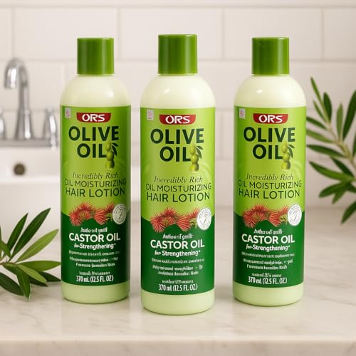 ORS Olive Oil Incredibly Rich Moisturizing Hair Lotion with Castor Oil for Strengthening 12.5 Ounces (Pack of 3)