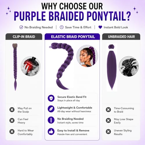 Purple Braided Ponytail 26 Inch Pre-Styled Hair Extension