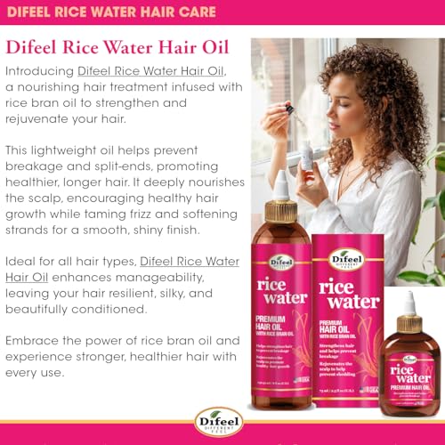 Difeel Rice Water Premium Hair Oil 2.5 oz. - Strengthening Rice Water Moisturizer for Hair