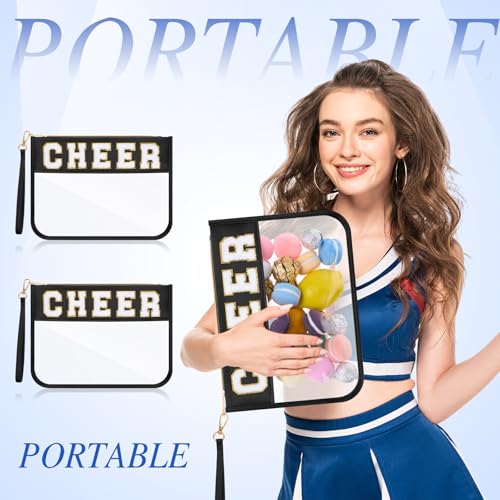 12 Pcs Cheer Bags - Clear Chenille Letter Makeup & Snack Pouches