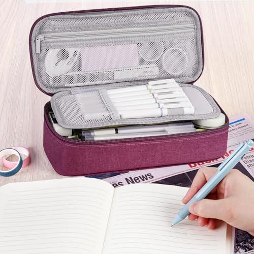 WEMATE Pencil Case, Big Capacity Pencil Pouch Stationery Pen Bag, Storage High Capacity Bag Pouch Holder Box Organizer, Marker Pen Case for Women & Men Purple Red