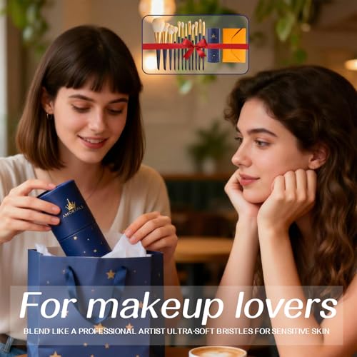 AMORTALS 12 Pcs Makeup Brush Set with Case - Premium Synthetic Foundation, Powder, Concealer, Eyeshadow Brushes, Vegan & Cruelty-Free